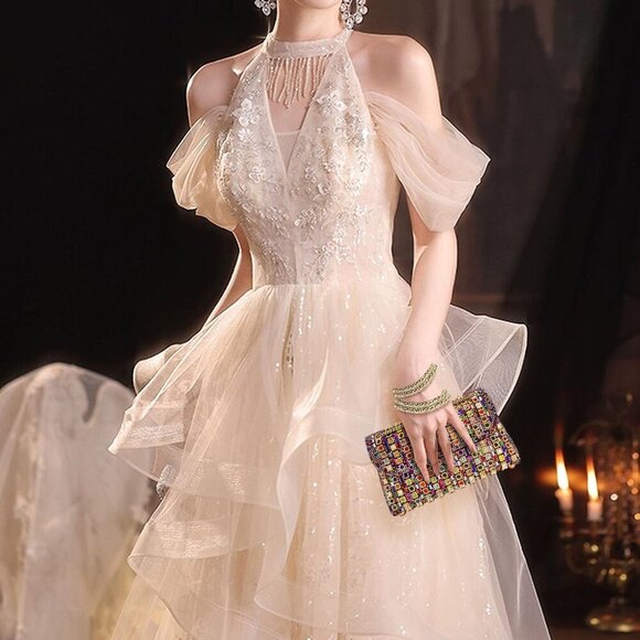 Womens Sparkling Rhinestone Evening Clutch Purse Formal Crystal Bag Dinner - Picture 8 of 9